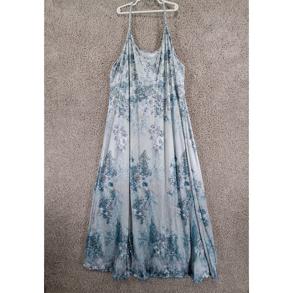 2‎ Piece Set Wrap & Maxi Dress Womens 1X/L Blue Green Floral Stretch Open Front
